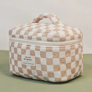 Checkerboard Pattern Makeup Bag Set, 3 Counts/set Large Capacity Travel Cosmetic Storage Bag, Zipper Makeup Organizer Pouch, Versatile Storage Bag for Travel, Gym, Office, Home