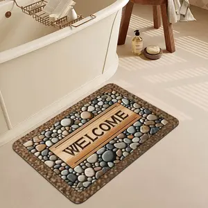 Welcome Mat Front Door Mat Indoor Outside Entrance, Absorbent Heavy Duty Doormat with Non Slip Backing Entryway Rug for Front Back Door, Cobble Print