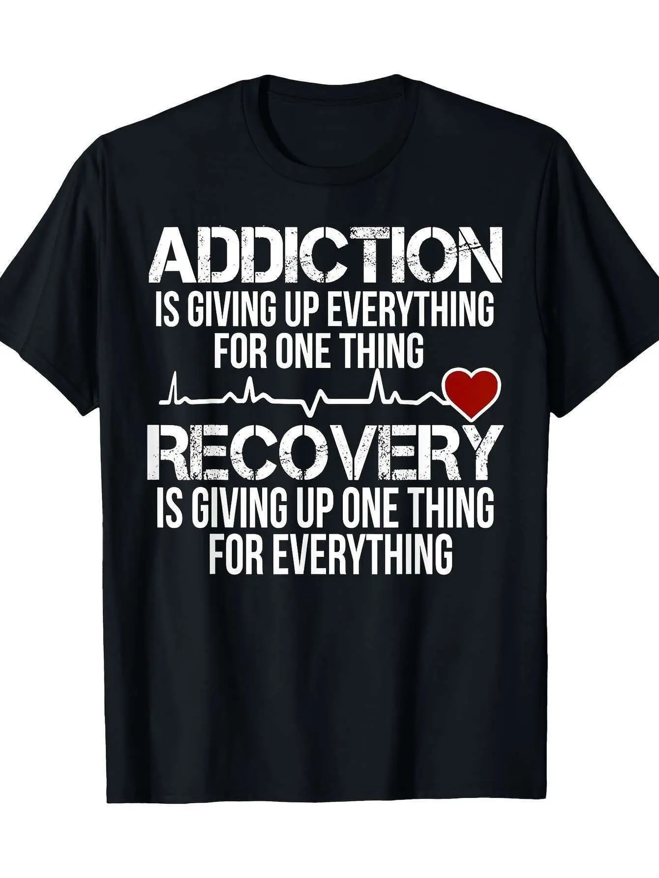 Mens Addiction Recovery T-Shirt - Heavy-Duty 100 R unisex soft cotton short sleeve t shirt, vintage graphic casual tee for men women teens, perfect birthday holiday gift for camping travel gym daily street casual wear