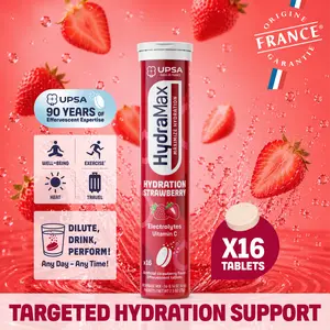 HydraMax Hydration Effervescent Tablets – Electrolytes with Vitamin C, Strawberry Flavor, 16 Tablets