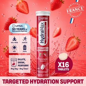HydraMax Hydration Effervescent Tablets – Electrolytes with Vitamin C, Magnesium, Strawberry Flavor, 16 Tablets, Daily Supplement, Multivitamin