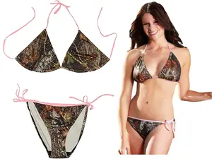 Southern Designs Camo Bikini Top and Bottom Set With Pink String Ties Country Girl