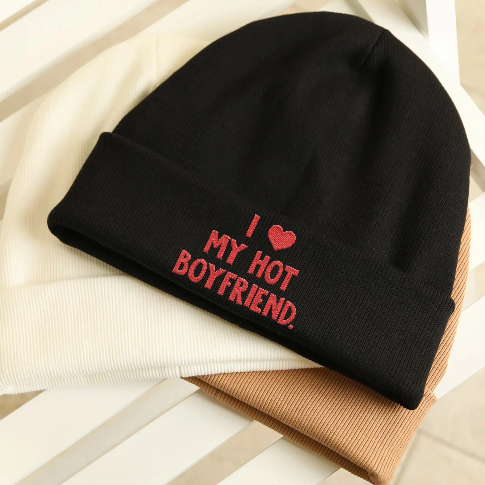 I love my Boyfriend Beanie, My Girlfriend Valentines day Beanie, Winter Beanie Gift for Women Men, Couples Gifts