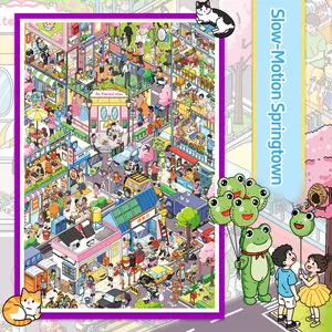 Slow-Motion Springtown Scene Stickers, Large Size DIY Scene Sticker Set, Landscape Stickers