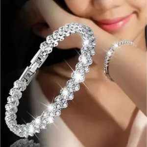 Roman Chain Double Row CZ Tennis Bracelet, 925 Silver Dainty CZ Bracelet, Hypoallergenic Luxury Jewelry for Women