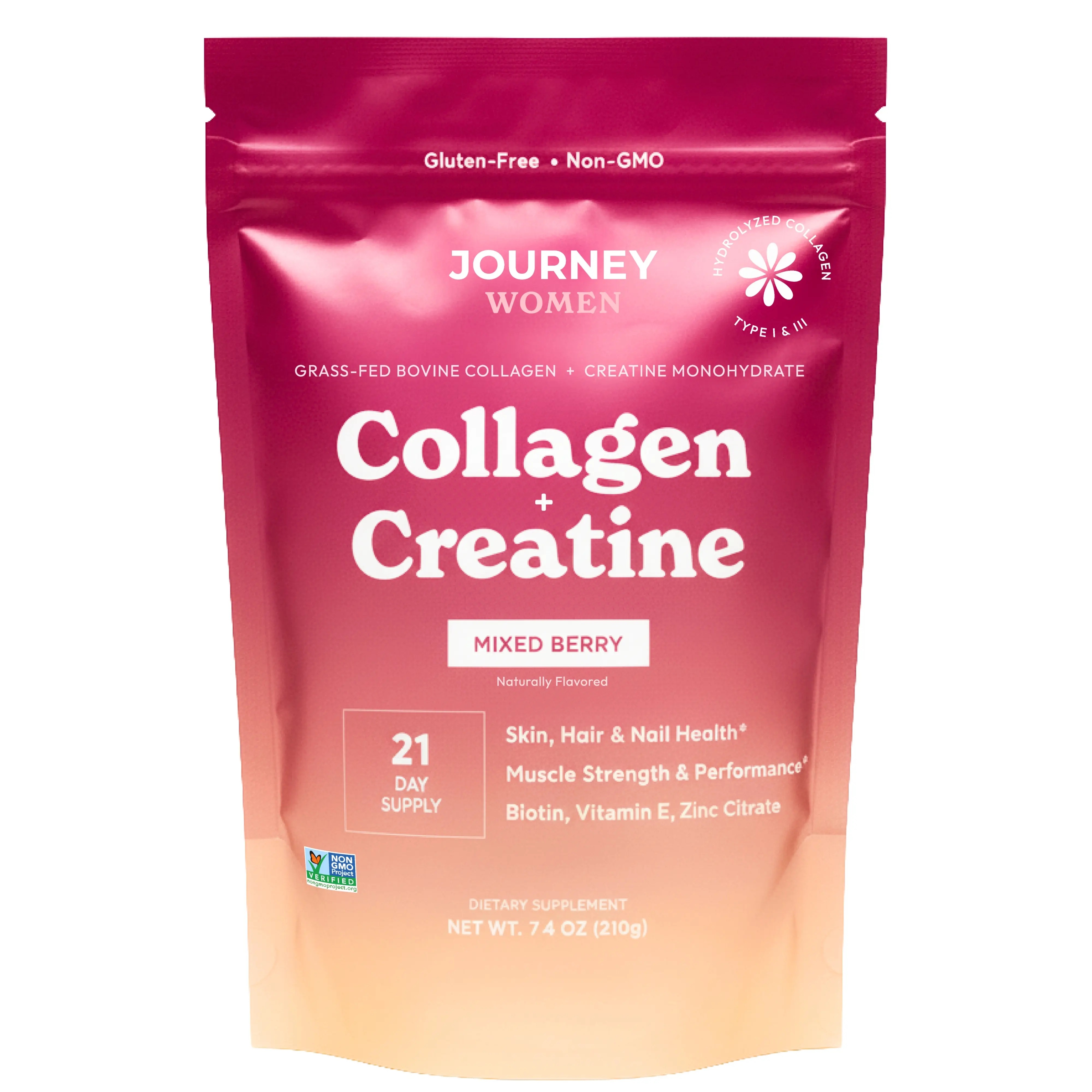 Collagen + Creatine Powder for Women (6g Grass-Fed Bovine Collagen + 3g Creatine Monohydrate) with Biotin, Vitamin C, Vitamin E & Zinc Citrate – Hair, Skin, Nails & Lean Muscle Support – Naturally Flavored Mixed Berry - 21 Servings