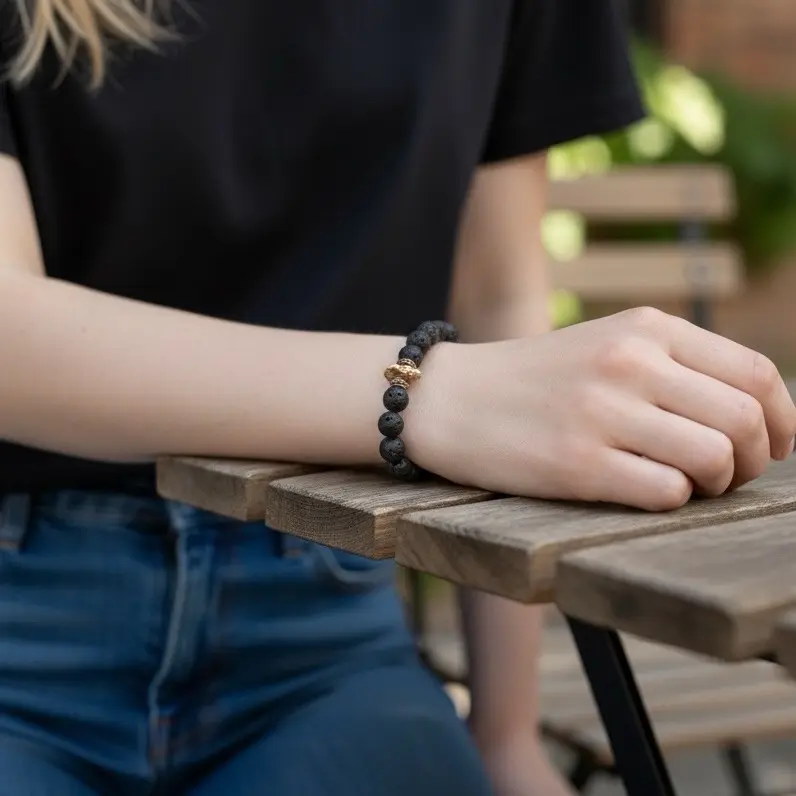 Meteorite and Lava Stone Stretch Bracelet - Unique Beaded Design for Everyday Wear