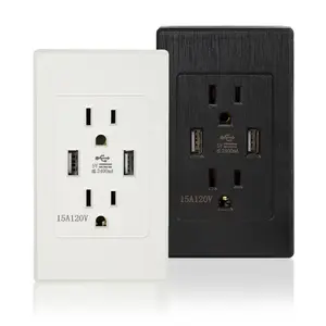 USB Wall Outlets，Dual Wall Outlet with USB Ports Charger AC Power Receptacle Plate Panel 15A 120V