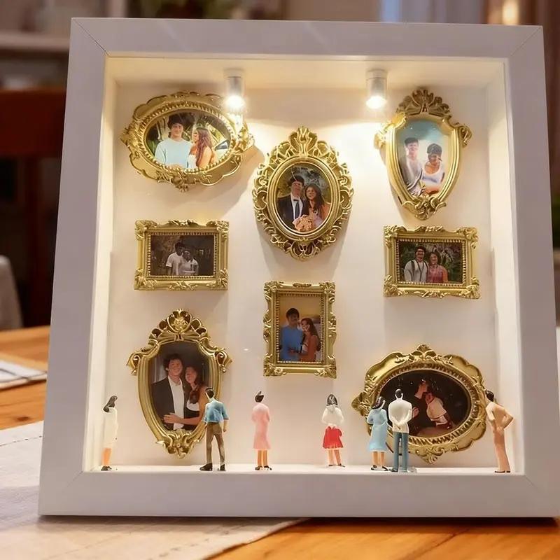12Pcs Mini Gold Picture Frames,  Photography Prop, Miniature House Ornament, High Quality Frame, Classic Rectangular Frame，Gift for Parents, Couples, and Best Friends