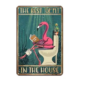 Aluminum Flamingo Decorative Sign Plaque for Bathroom Wall Decor Aluminum Novelty Sign for Restroom The Best Seat in The House Pink Flamingo Aluminum Art 8x12 Inch