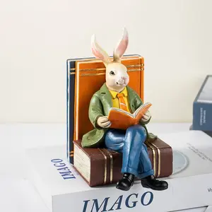 New Rabbit Mr Reading Ornament, Home Decor for Living Room, Bar Cabinet, TV Stand, Entryway, Resin Craft, Unique Decoration Piece