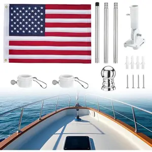 Embroidered USA American Flag Pole Kit, 2x3 Ft Flag Includes 4 FT Heavy Duty Tangle Free Flagpole & Adjustable 180° Bracket for Indoor Outdoor Use