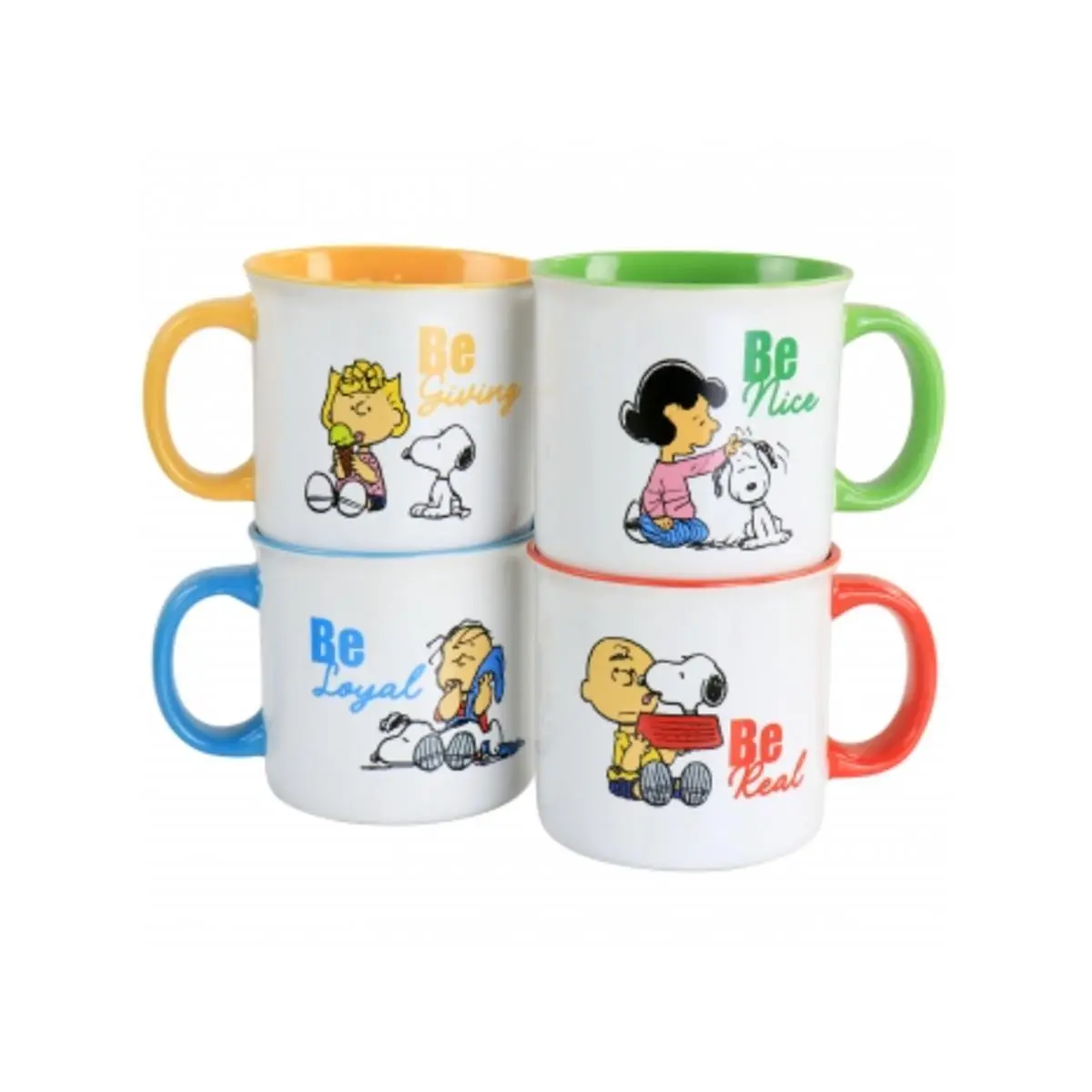 Classic 4-Piece Peanuts Gentle Reminders Washable Coffee Mug Set, 21 oz Stackable Cartoon Drawing Colorful Character Mugs, Assorted Designs, Multi-Purpose Kitchenware Drinkware (134059.01), Stackable Mugs