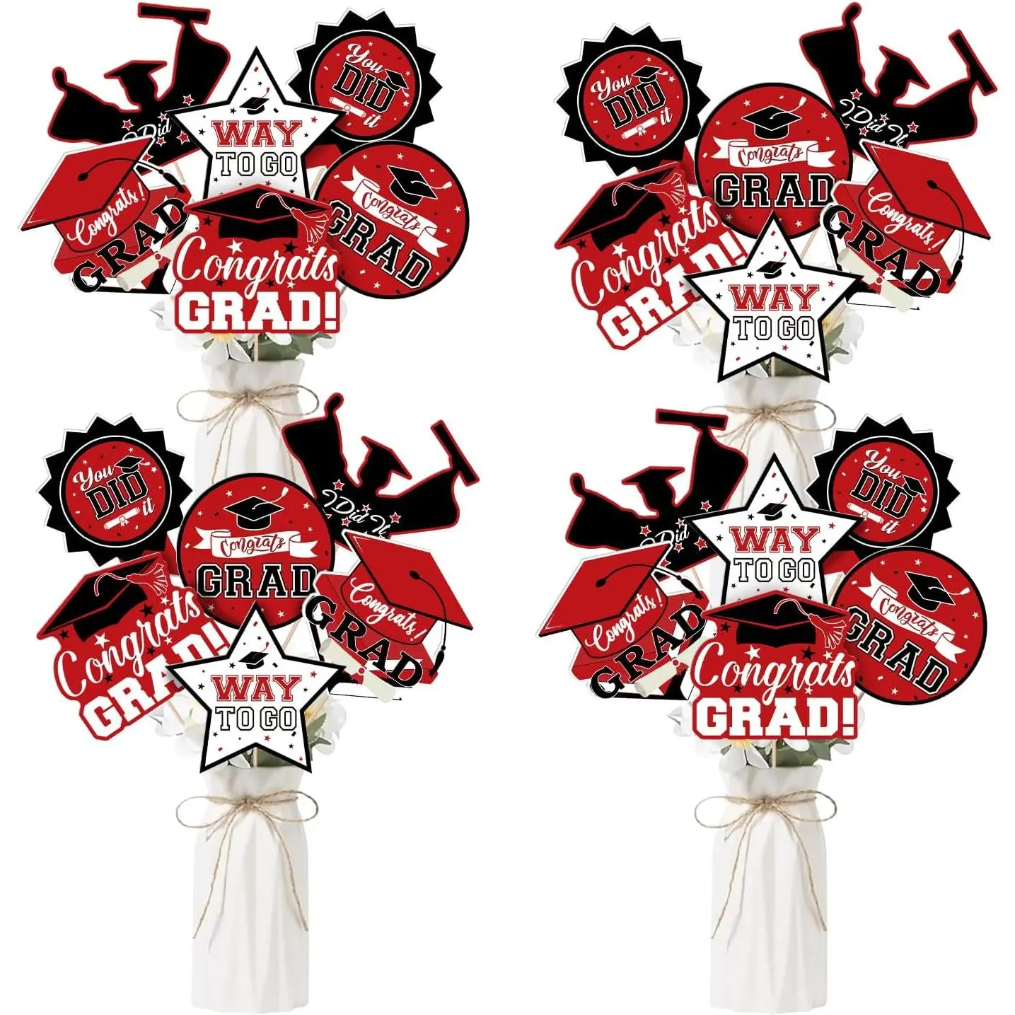 24 count Graduation Party Decorations Class of 2026, Graduation Centerpieces for Tables, 2026 Congrats Grad Party Centerpiece Stick Table Toppers for Graduation Party Supplies (Red)