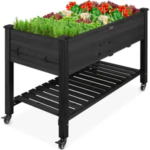 Best Choice Products Raised Garden Bed 48x24x32in Mobile Elevated Planter w/ Wheel Locks, Shelf, Liner
