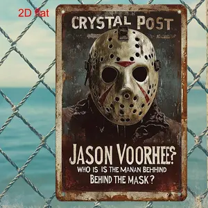 Retro Metal Wall Hanging - Jason Voorhees Crystal Pillar Horror Movie Decoration |   Size 7 9x11 8 Inch, Durable, Pre-Drilled for Easy Hanging, Suitable for Home, Office, Garden, a