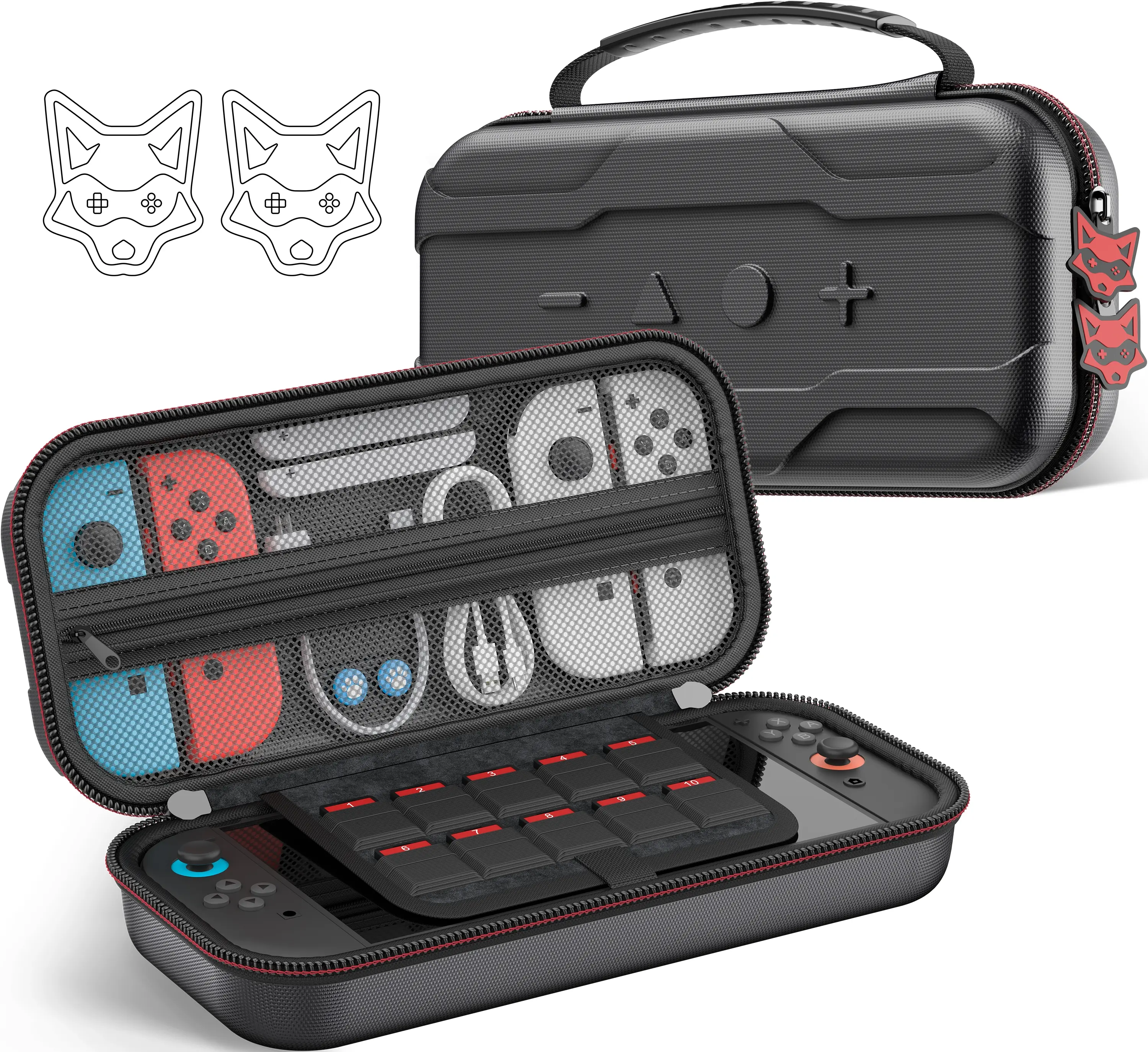 ESYWEN Anti-Scratch Leather Portable Cover for Nintendo Switch 2(2025)/Switch/OLED Console - Shockproof Hard Accessories with Rubber Grip, Handle, Pockets, 10 Game Card Slots, Double Zipper for Daily Use (With Customer Service)
