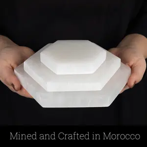 Selenite Charging Plate Hexagon, Selenite Cleansing, Flat Crystal Plate, Selenite Gift, Natural Selenite, Reiki Crystals, Sizes 4", 6", 8"