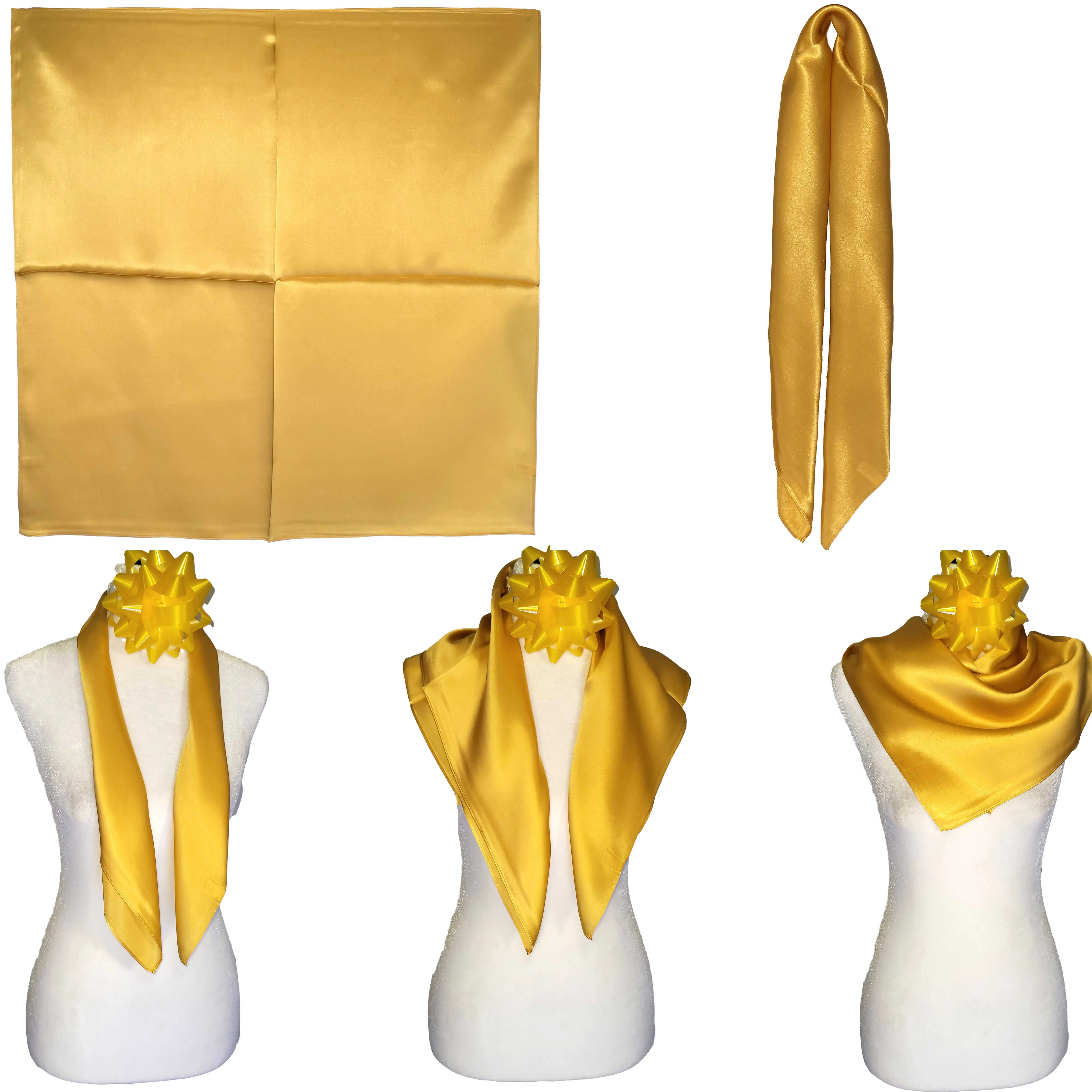 NWT Genuine 100% Mulberry Silk Satin Scarf 25″x25″ Medium Square Shawl Dark Yellow S5707