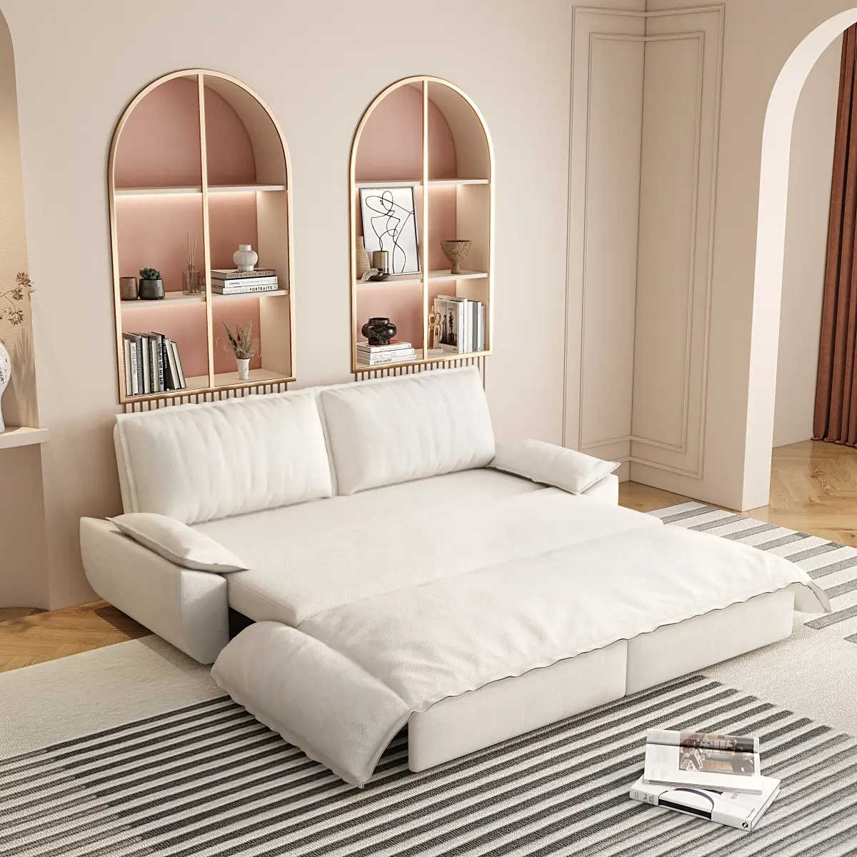 73.2" Queen Size Pull Out Sofa Bed, Velvet Convertible Cloud Sleeper Couch Bed with 2 Soft Pillows, Comfy Oversized loveseat Futon Couch for Living Room, Apartment, Small Space