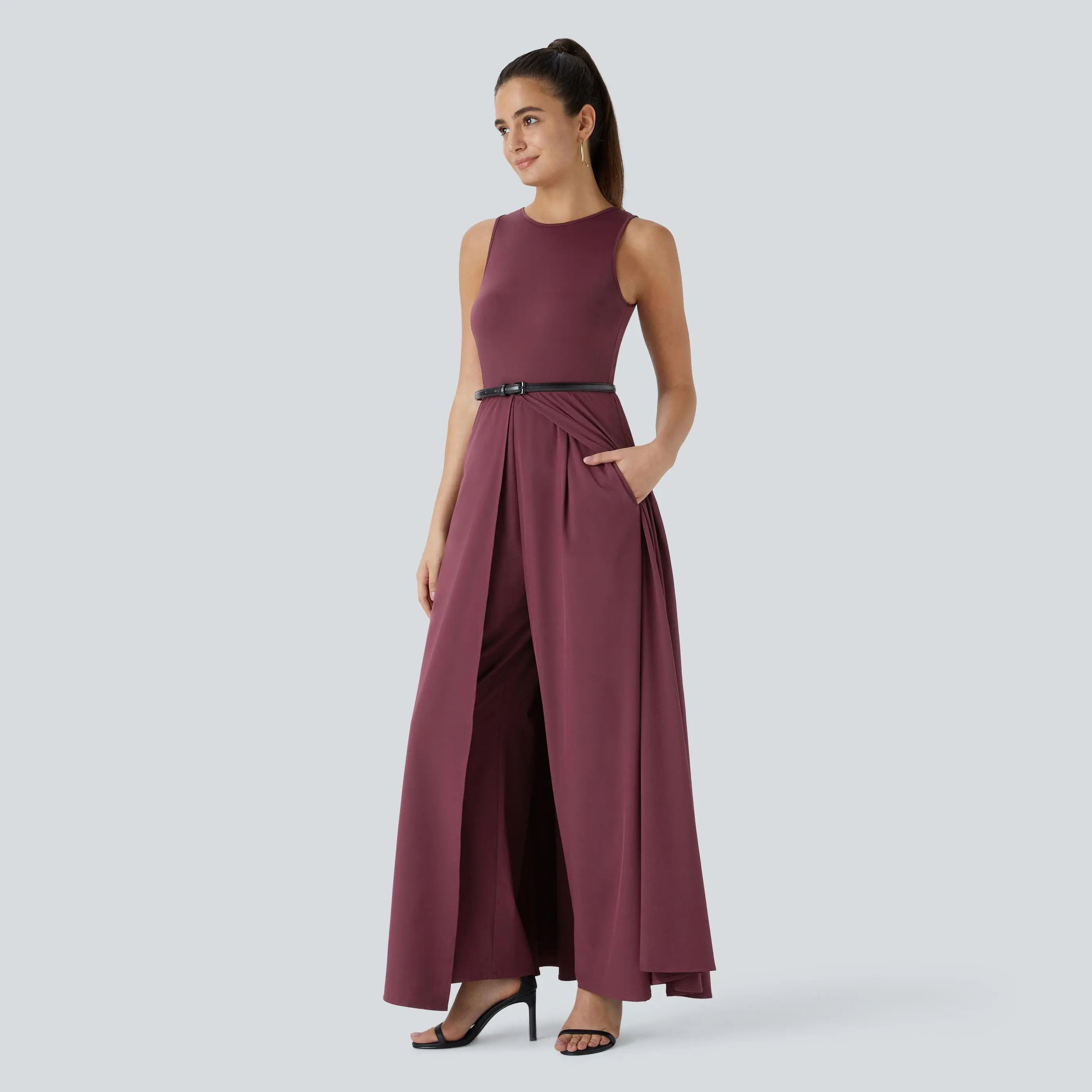 Halara Quick-Dry Sleeveless Jumpsuit with Zipper, Contrast Design, Side Pockets for Bridesmaids and Wedding Guests