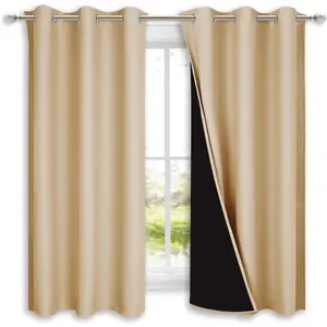 NICETOWN Bedroom Full Blackout Curtain Panels, Super Thick Insulated Grommet Drapes, Double-Layer Blackout Draperies with Black Liner for Small Window (Set of 2 PCs, 42 by 63 inches, Biscotti Beige)