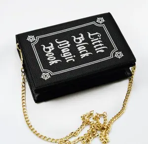 Little Black Magic Book Purse with Gold Chain Unique Design Fashion Accessory for Fashion Forward Individuals