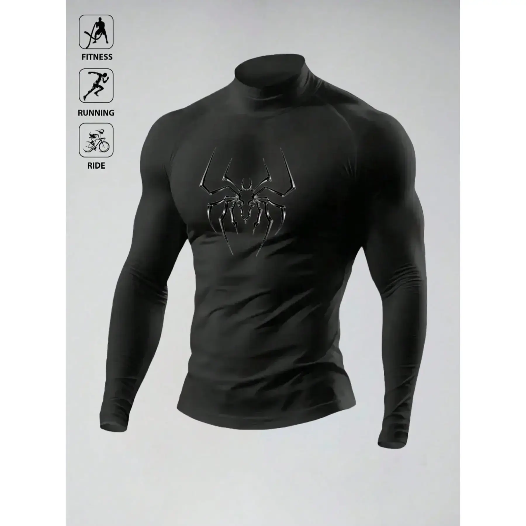 Men's compression shield, high-neck long sleeves, spider graphics, four-way stretch, fast drying, very suitable for fitness, running, riding, wearingRAIMENTRY Men's compression shield, high-neck long sleeves, spider graphics, four-way stretch, fast drying, very suitable for fitness, running, riding, wearingRAIMENTRY
