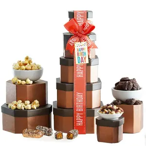 Birthday Gift Basket Tower for Women, Him, Gourmet Snacks & Sweets Food Gifts, Treat Box with Cookies, Delicious Treats, Candy Surprise by Broadway Basketeers