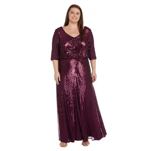 R&M Richards 9788W Sequined Beaded Long Plus Size Dress