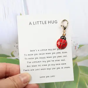 1pc Mini Ladybug Pendant Keychain With Friendship Encouragement Card Inspirational Gift Charm
