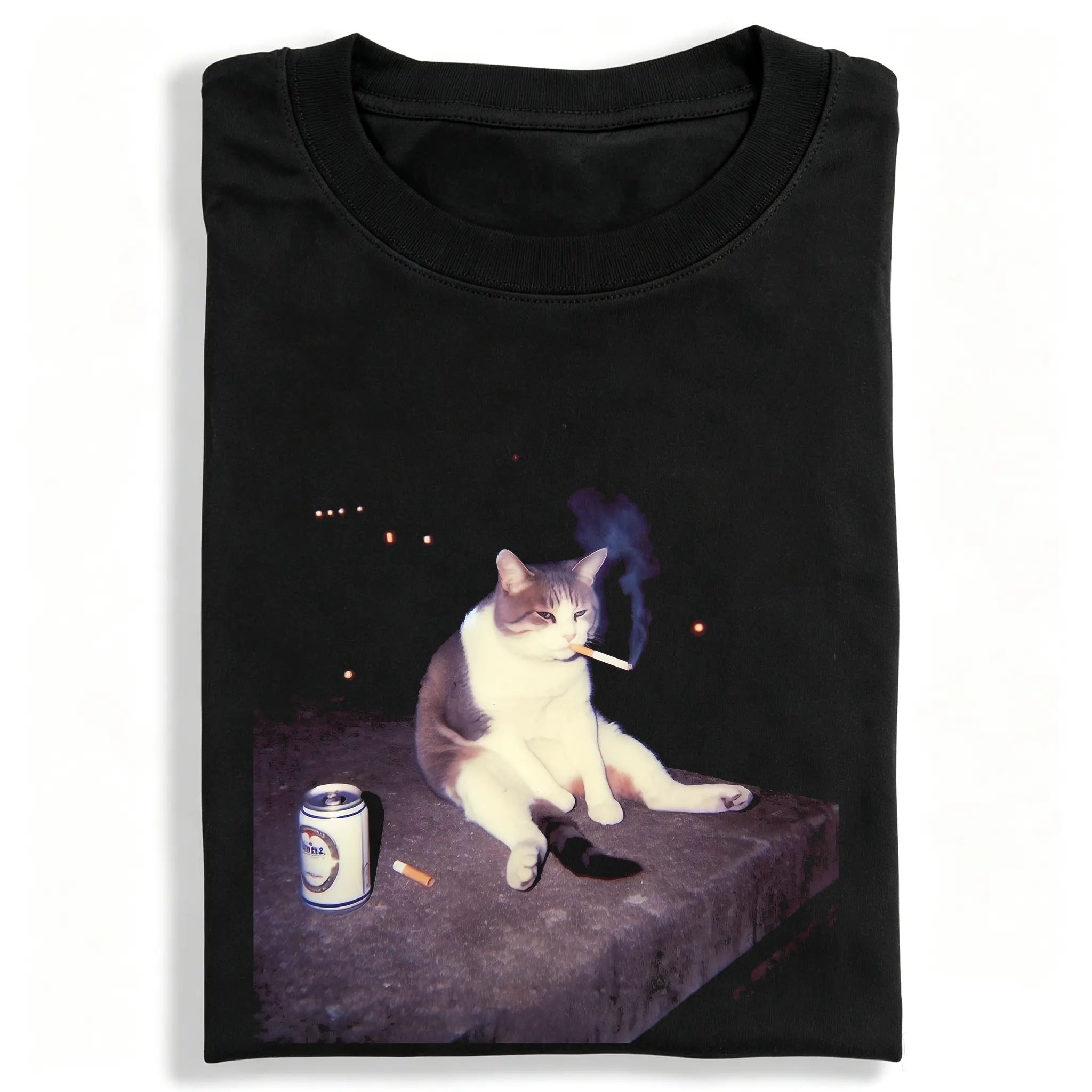 Women's EMO-style cat print classic crew-neck T-shirt,Y2K style featuring high-quality printing and breathable cotton,large vintage-style graphic,casual streetwear vibe,stylish for everyday wear,Summer unisex everyday Oversized Shortsleeve Ribbed Tee
