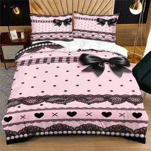 2/3 fashionable black and pink butterfly pattern printed duvet covers, 3D digital printing, perfect for decorating rooms, bedrooms, and Valentine's Day for girls and adults, perfect gift for girlfriends, Decorative duvet cover