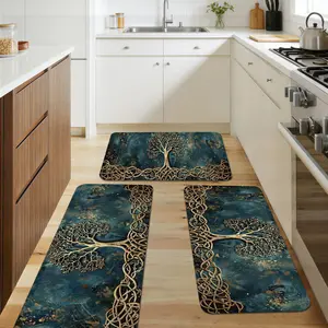 Tree of Life Flannel Kitchen Mats 1/2/3 Piece Set, Non Slip Soft Comfortable Easy Clean for Kitchen Entryway Laundry Room