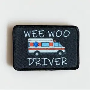Wee woo driver ambulance EMT driver funny 2"x3" removable morale patch with hook and loop backing