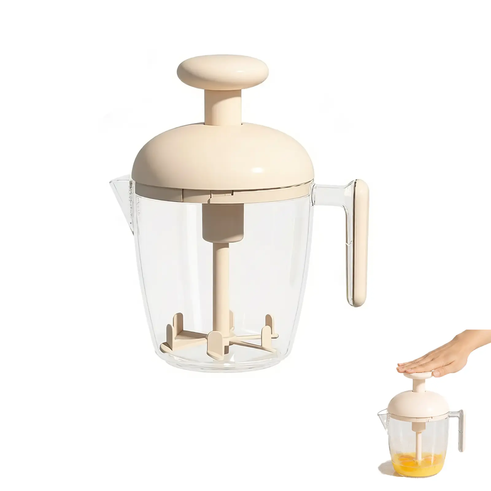 Hand-Press Egg Beater Cup – Whisk, Strain & Whip Effortlessly!Multifunctional Hand Whisk, Cordless Portable Kitchen Mixer, Hand Push Rotary Whisk,Semi-Automatic, Handheld Egg Beater for Thin Batter, Cookies, Eggs, Compact Kitchen & RV Camping