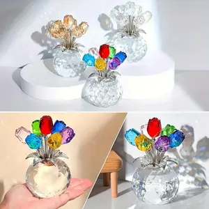 Crystal Glass Rose Bouquet - Multicolor Artificial Flower Arrangement with Sparkling Gemstone Accents, Eternal Home Decor Gift for Anniversaries, Mother's Day, Father's Day, Christmas, Valentine's & Grandparents Day