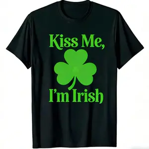 Y2K Style Men’s T-Shirt – Kiss Me I'm Irish, Clover Graphic, Unisex Fit