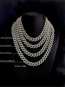 Hiphop Rhombus Cuban Chain Necklace, Alloy Cubic Zirconia, Street Trendy Artisan Jewelry, Perfect Gift for Party Anniversary, Cuban Link Chain