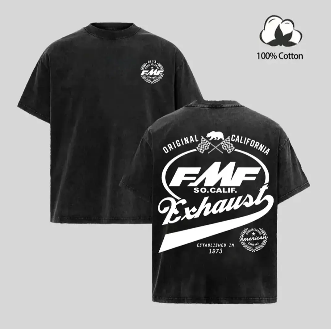 Men's Vintage 1973 FMF Short-Sleeve Casual Cotton Graphic Round Neck T-Shirt, 2-Sided Off-Road Dirt Bike Motocross Tee for Riders, Gift-Worthy Casual Tops Shirts