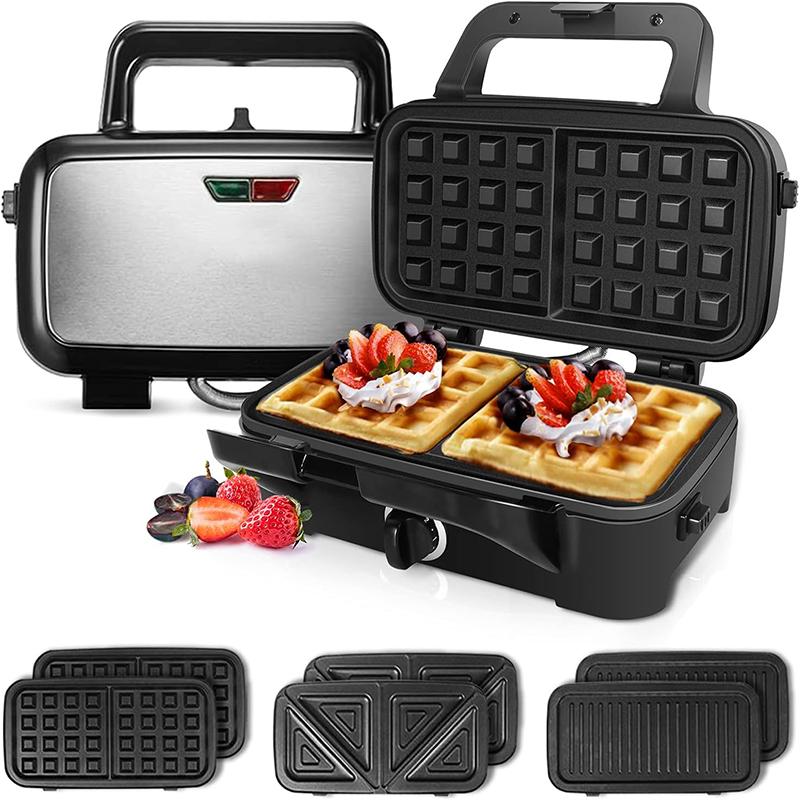 Panini Press Grill and Gourmet Sandwich Maker Non-Stick Coated Plates, Opens 180 Degrees to Fit Any Type or Size of Food, Stainless Steel Surface and Removable Drip Tray, 3 Slice, Black