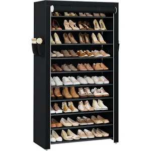 Shoe Rack with Covers, 10 Tall Shoe Rack Organizer, Large Capacity Shoe Shelf, Hold 40 Pairs of Shoes, Vertical Shoe Organizer for Closet, Entryway, Black, SRT104B01