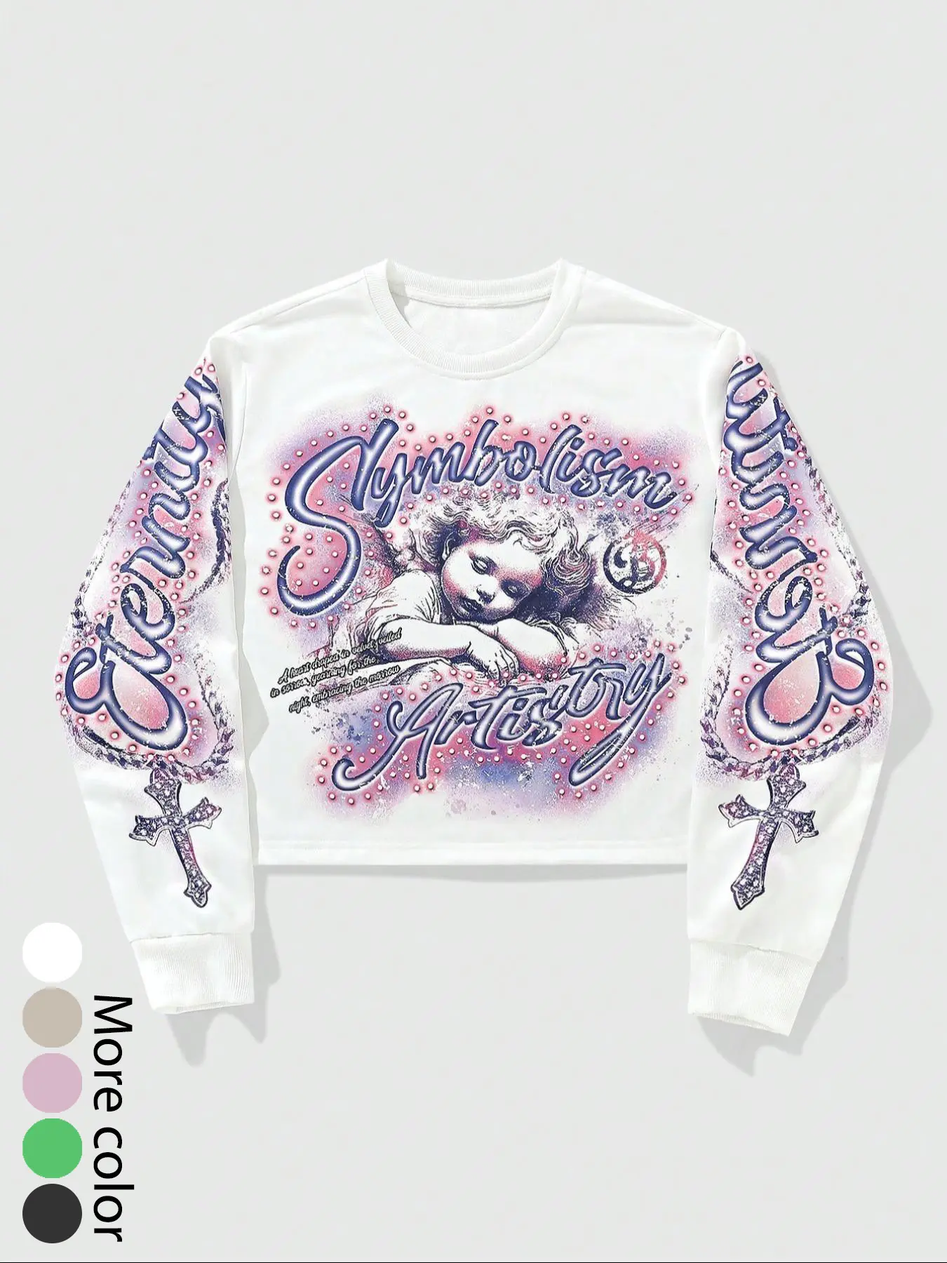 Vintage Angel Rhinestone Long Sleeve Fitted Sweatshirt, Street