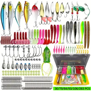 Randomly Shaped Lead Weights, 30/79/84/93/106/283pcs of Fishing Lures for Topwater Fishing, Tackle Kit for Bass, Trout, And Salmon, Including a Lure Kit Box with Minnow Poppers, Spoon Lures, Soft Plastic Worms, Bait Rigs, And Jig Heads
