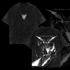 Vergil The Alpha and the Omega - Devil May Cry 5 - Drawstring Starter Heavyweight Double Printed Acid Washed Tee, Anime,game Graphic Tee T-Shirt ,Game merch