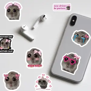 Hamster Crying Face Sticker, 10 Patterns Cute Hamster Face Sticker, Decorative Sticker for Phone Case, Water Bottle, Laptop, Guitar, Bag, Waterproof Sticker, Cover
