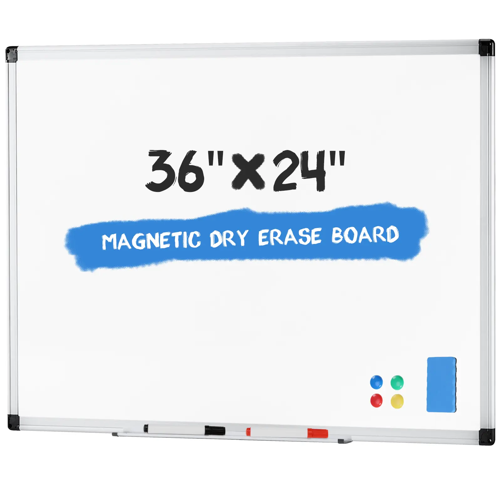 Magnetic Dry Erase Board, Silver Aluminum Frame Whiteboard for Wall, 11-Layer Durable White Board with Markers, Eraser, Magnets & Tray for Office, Home, School