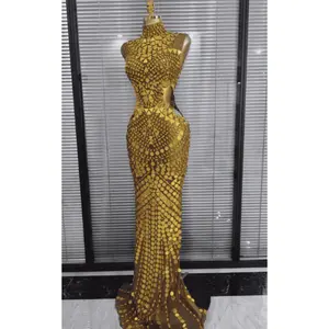 Eve Luxury Mirror Rhinestone Hollow Out Long Dress