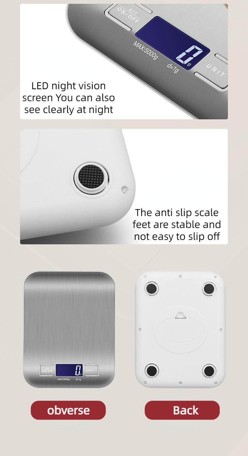 5kg/1g Multifunction Electric Digital Kitchen Food Scale LCD Display, High Precise Waterproff Measuring Scale Stainless Steel