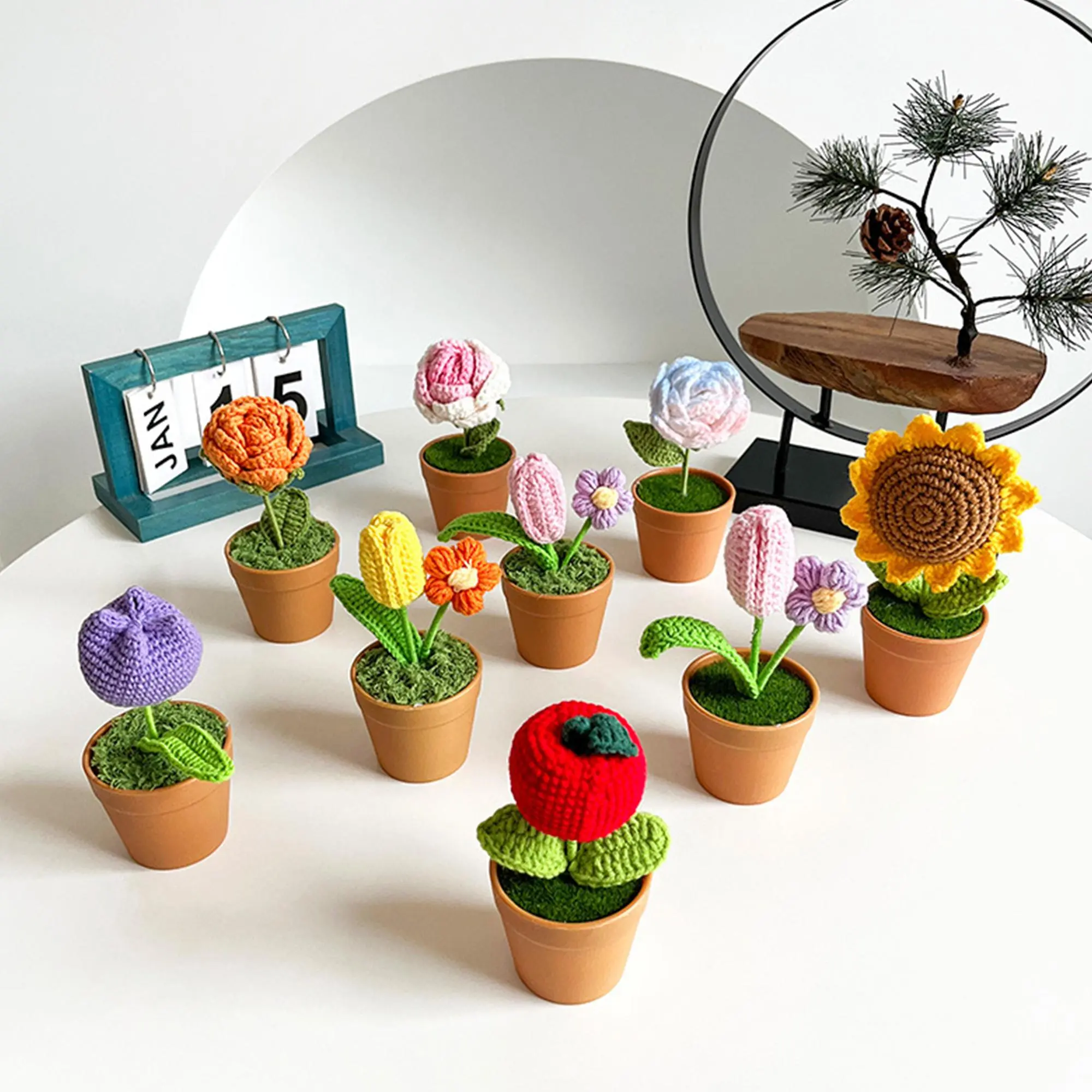 Handmade Crochet Flower Pot, 1 Count Cute Mini Crochet Flower Pot, Creative DIY Knitting Plant, Home Decor Ornament for Living Room Bedroom Dining Room